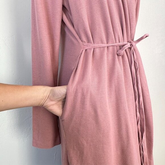 Athleta Robe Women L Wind Down Sleep Robe Dusty Pink Waffle Knit Thermal Pockets - Picture 5 of 15